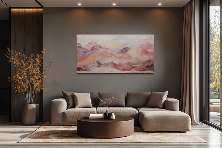 Pink Brown Abstract Marble Mountain Landscape Framed Canvas Wall Art
