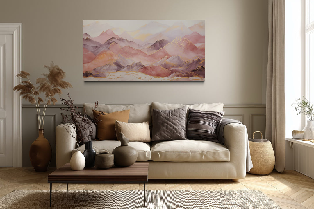 Pink Brown Abstract Marble Mountain Landscape Framed Canvas Wall Art