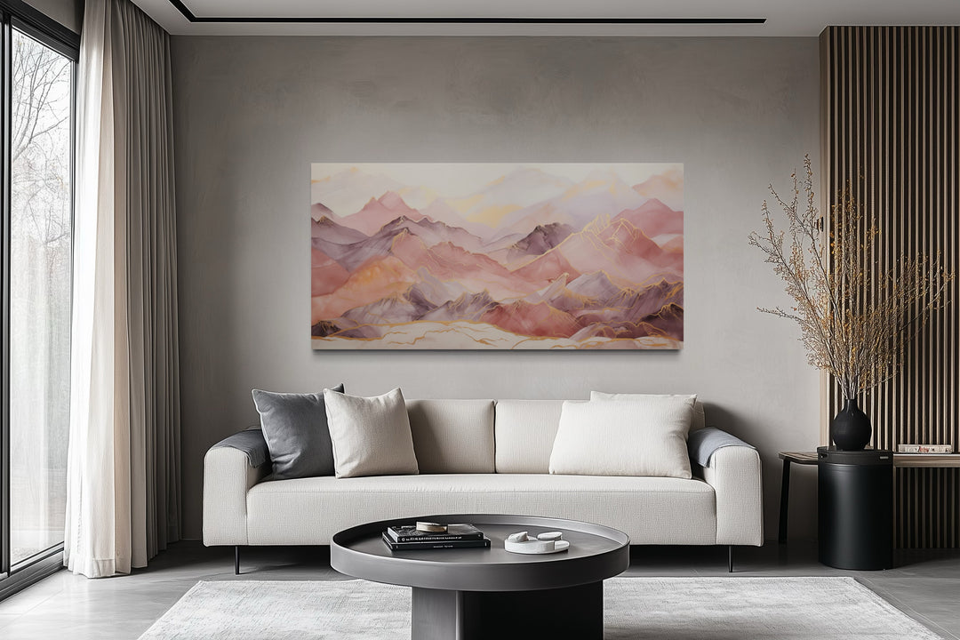 Pink Brown Abstract Marble Mountain Landscape Framed Canvas Wall Art