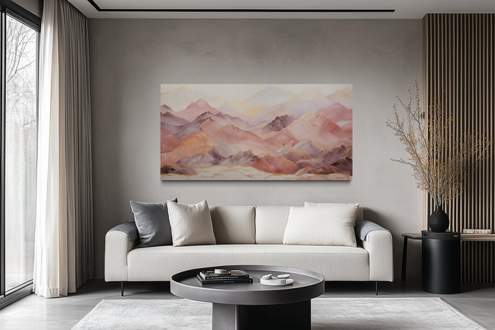 Pink Brown Abstract Marble Mountain Landscape Framed Canvas Wall Art