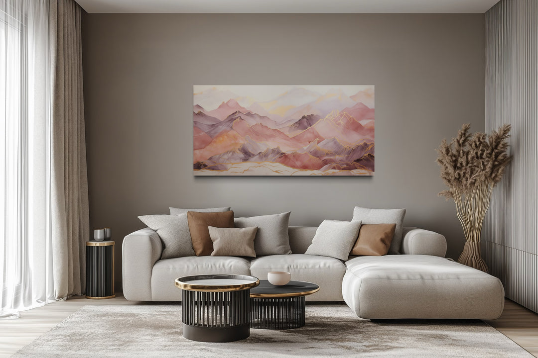Pink Brown Abstract Marble Mountain Landscape Framed Canvas Wall Art