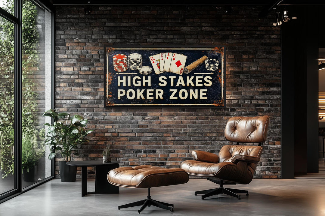 Poker Wall Art - High Stakes Poker Zone Sign For Game Room Decor