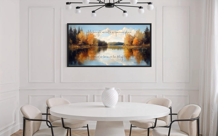 Psalm 18:19 Canvas Art – Autumn Lake Painting | Christian Scripture Wall Decor