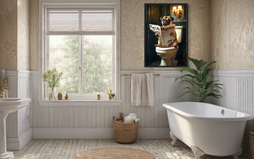Pug On The Toilet Reading Newspaper Picture