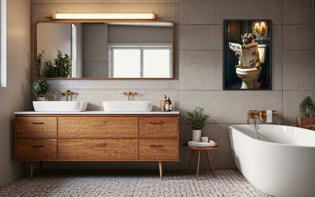 Pug On The Toilet Reading Newspaper Picture