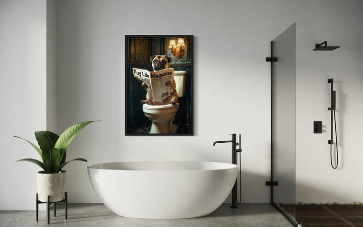 Pug On The Toilet Reading Newspaper Picture