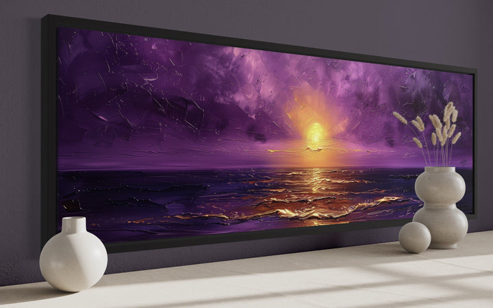 Purple Gold Ocean Sunset Long Horizontal Living Room Wall Art