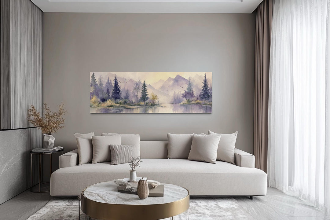 Purple Green Lavender Forest Mountain Landscape Above Bed Wall Art