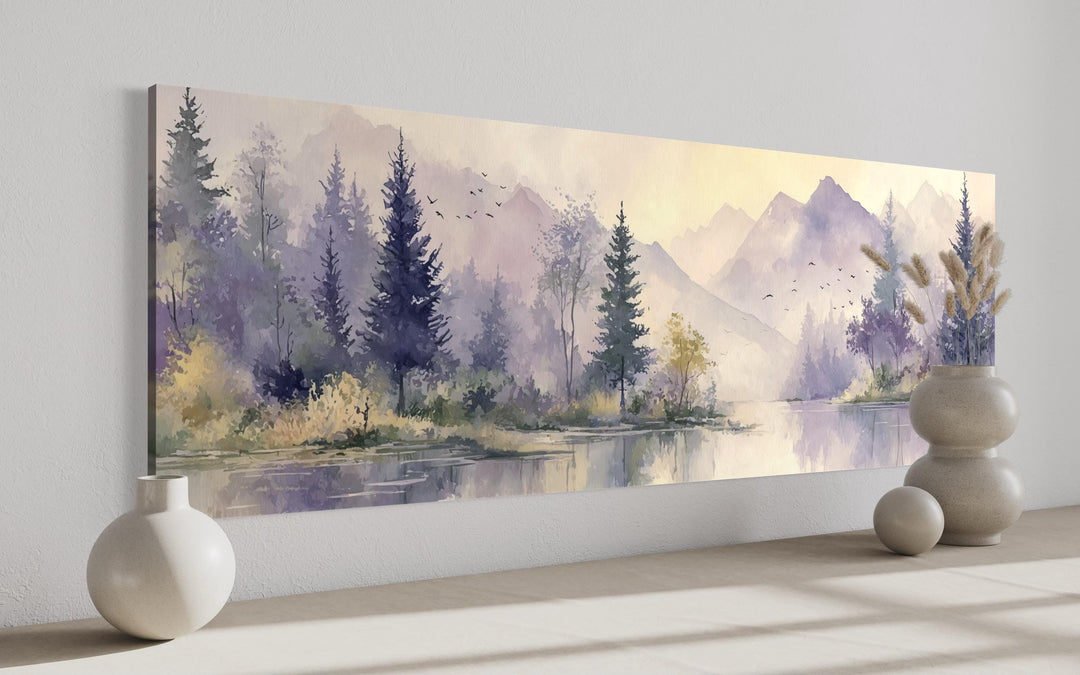Purple Green Lavender Forest Mountain Landscape Above Bed Wall Art