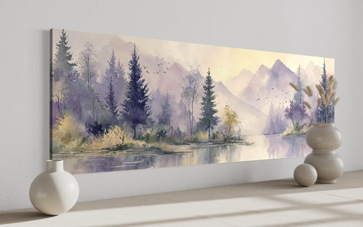 Purple Green Lavender Forest Mountain Landscape Above Bed Wall Art