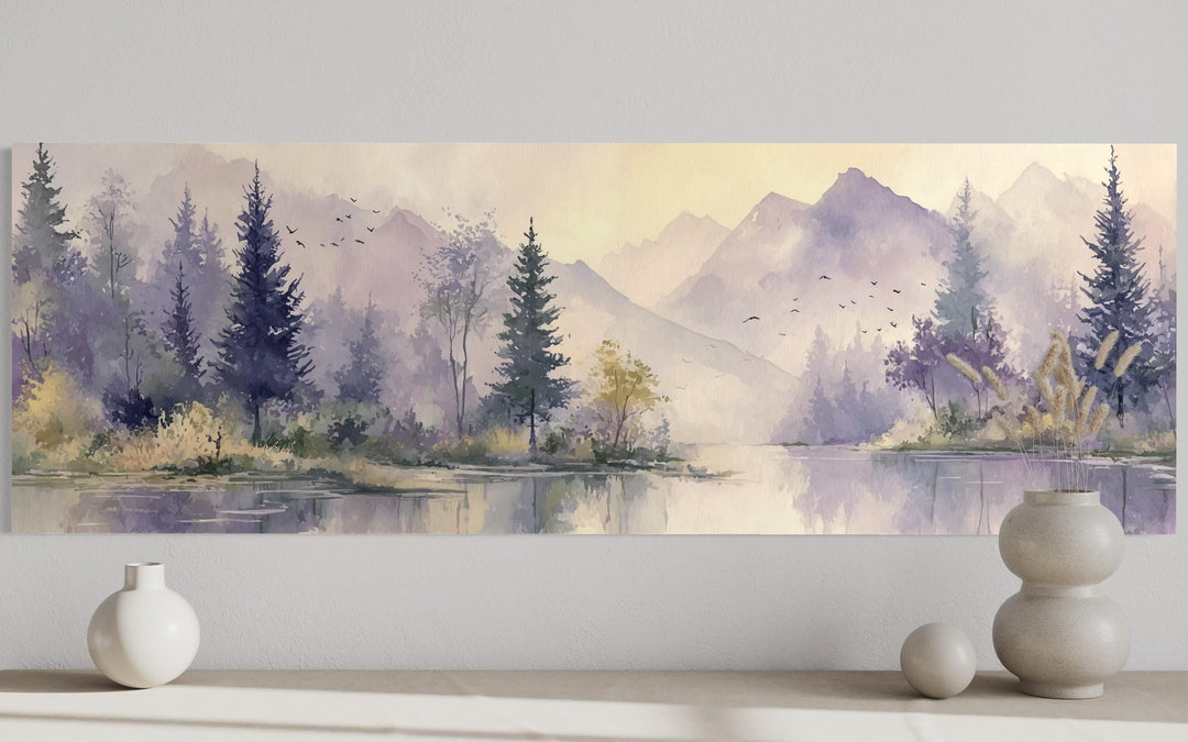 Purple Green Lavender Forest Mountain Landscape Above Bed Wall Art