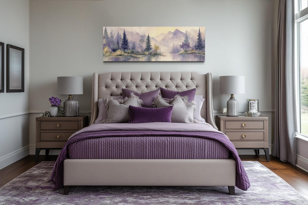 Purple Green Lavender Forest Mountain Landscape Above Bed Wall Art
