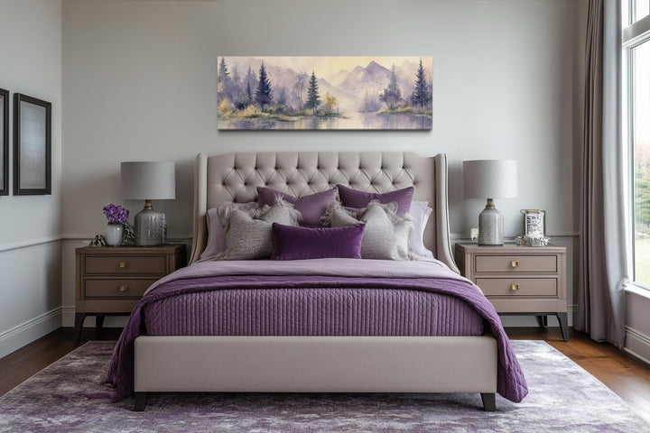 Purple Green Lavender Forest Mountain Landscape Above Bed Wall Art