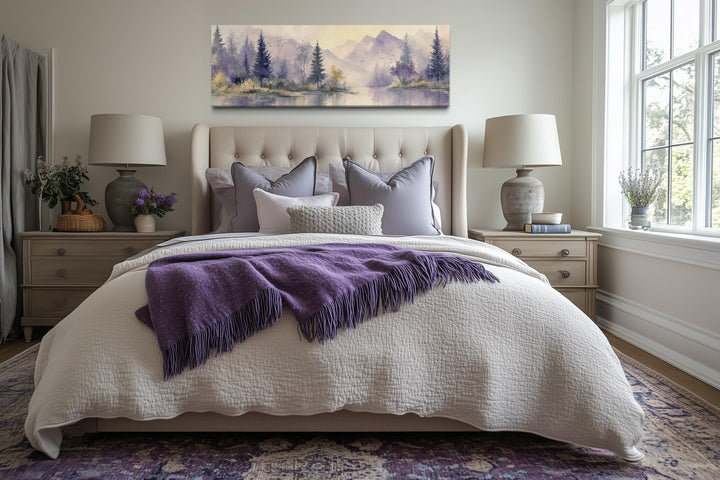 Purple Green Lavender Forest Mountain Landscape Above Bed Wall Art