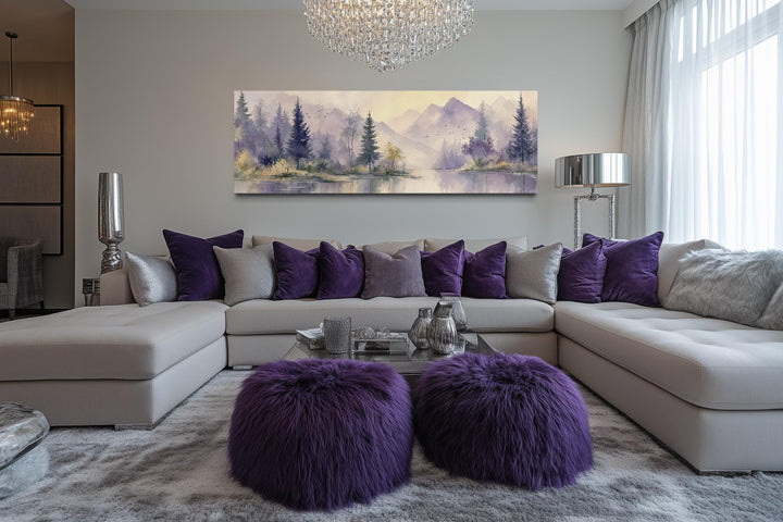 Purple Green Lavender Forest Mountain Landscape Above Bed Wall Art