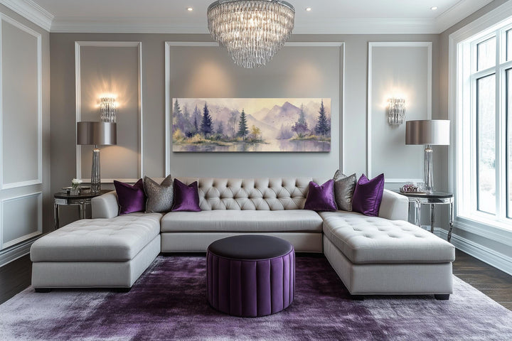 Purple Green Lavender Forest Mountain Landscape Above Bed Wall Art