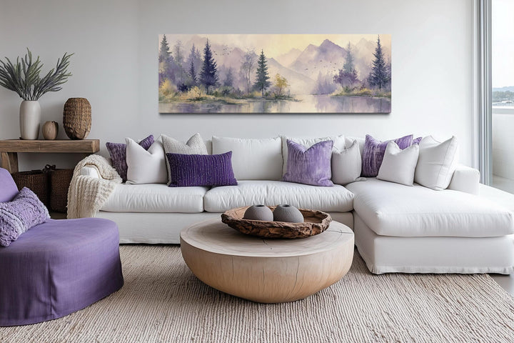 Purple Green Lavender Forest Mountain Landscape Above Bed Wall Art