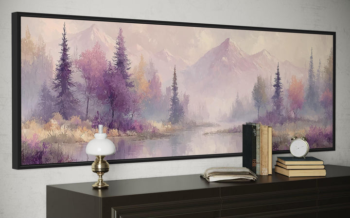 Purple Lake Mountains And Trees Landscape Long Horizontal Wall Art