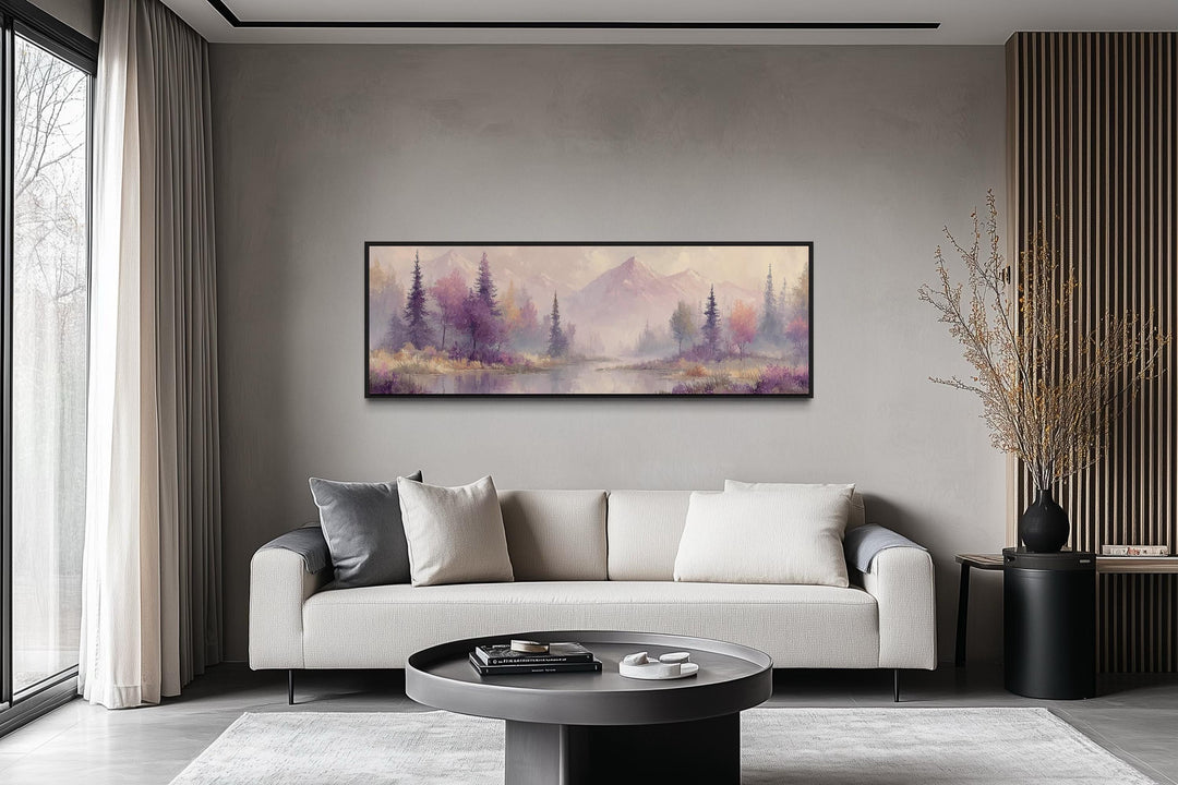 Purple Lake Mountains And Trees Landscape Long Horizontal Wall Art