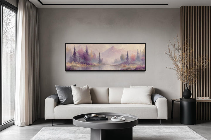Purple Lake Mountains And Trees Landscape Long Horizontal Wall Art