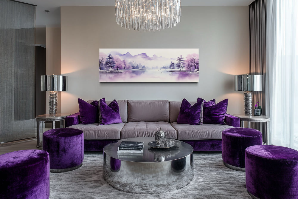 Purple Mountains Lake Long Horizontal Above Bed Wall Art
