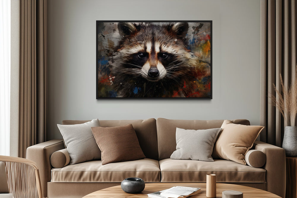 Raccoon Modern Pop Art Portrait Framed Canvas Wall Art