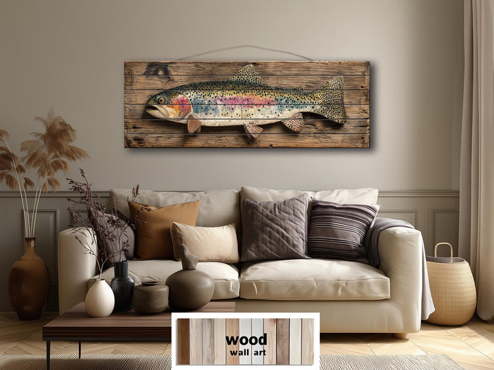 Rainbow Trout Distressed Wood Wall Art For Fishing Cabin Decor