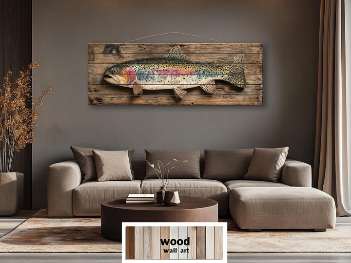 Rainbow Trout Distressed Wood Wall Art For Fishing Cabin Decor