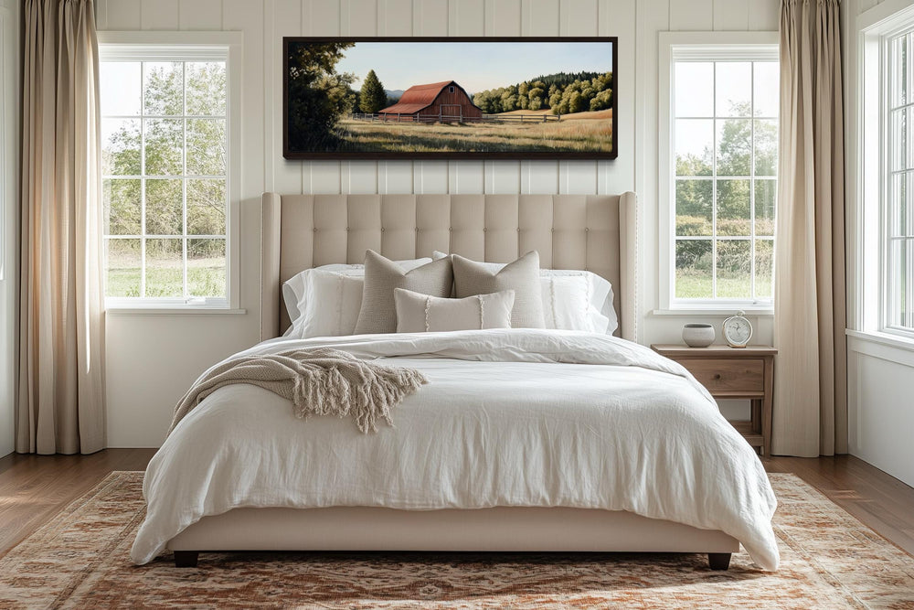 Red Barn And Farm Landscape Long Horizontal Canvas Wall Art