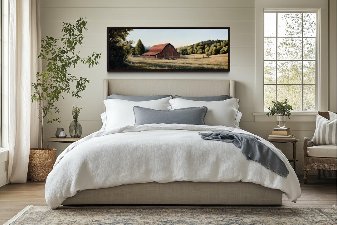 Red Barn And Farm Landscape Long Horizontal Canvas Wall Art