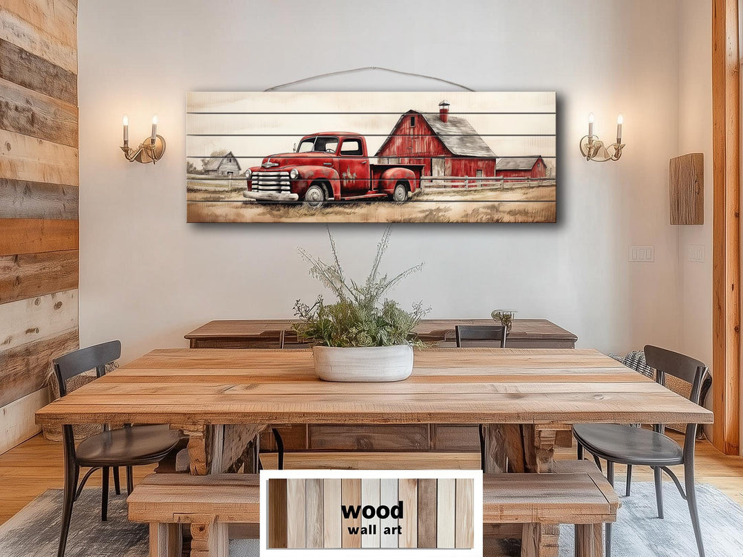 Red Barn And Truck Real Wood Wall Art For Farmhouse Decor