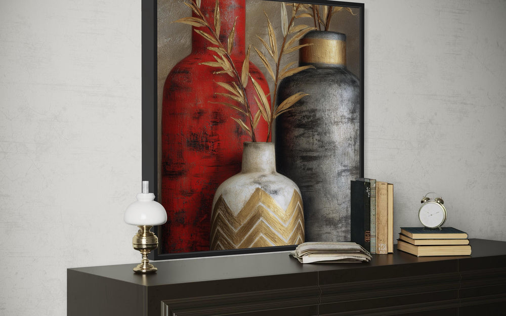 Red Gold Silver Vasea Elegant Modern Wall Art For Dining Room