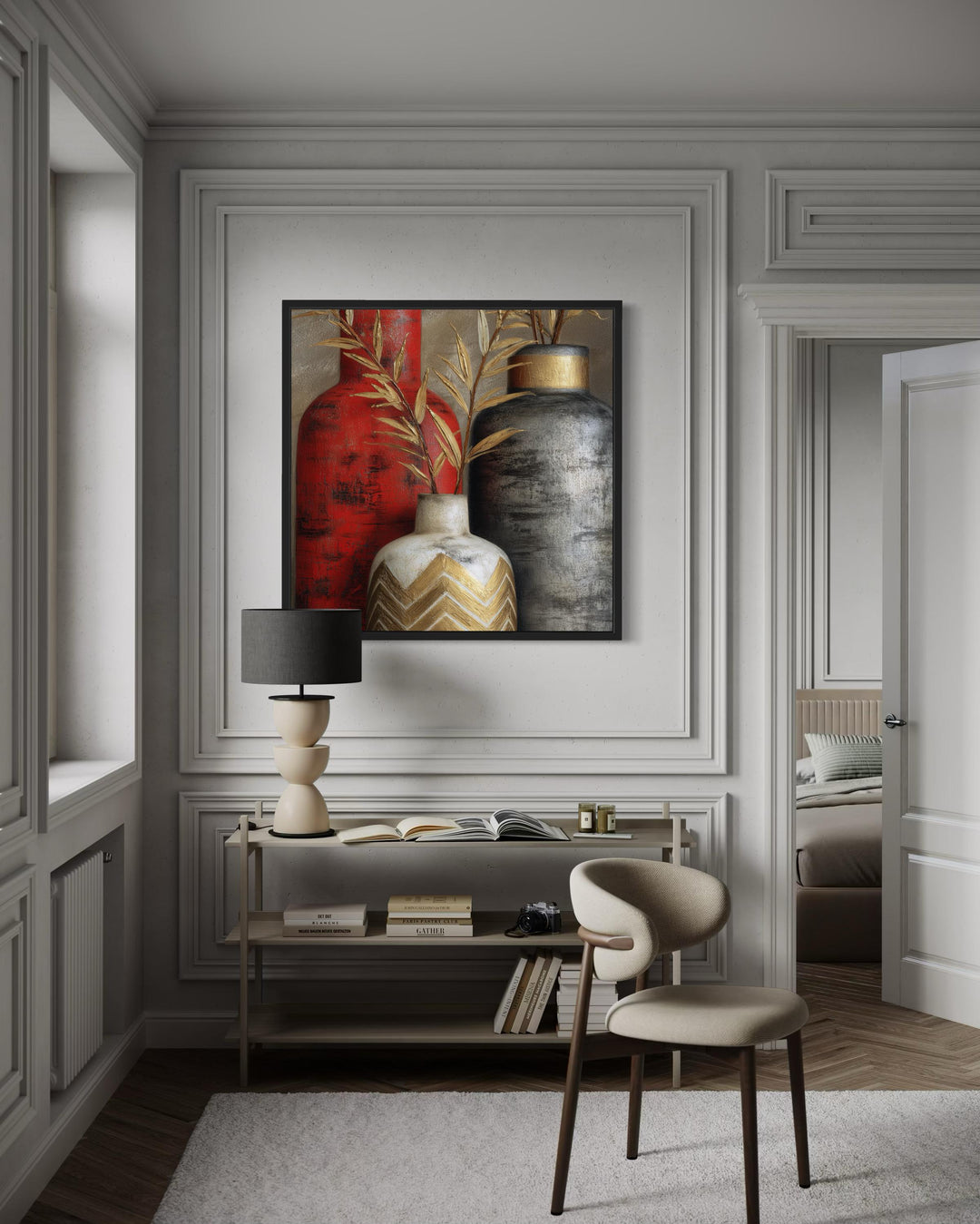 Red Gold Silver Vasea Elegant Modern Wall Art For Dining Room