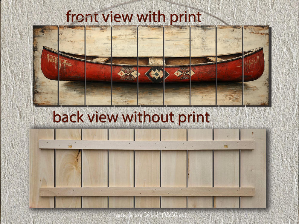 Red Wooden Canoe Wall Art Long Horizontal Rustic Lodge Decor