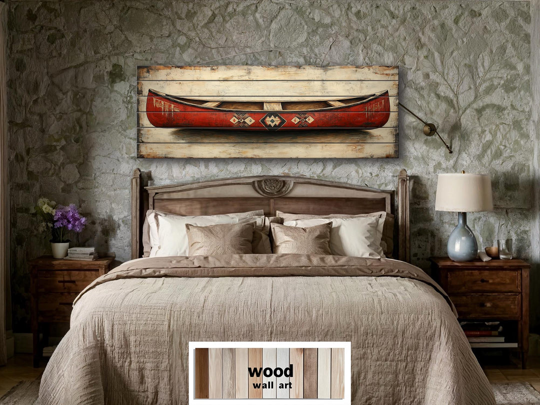 Red Wooden Canoe Wall Art Long Horizontal Rustic Lodge Decor