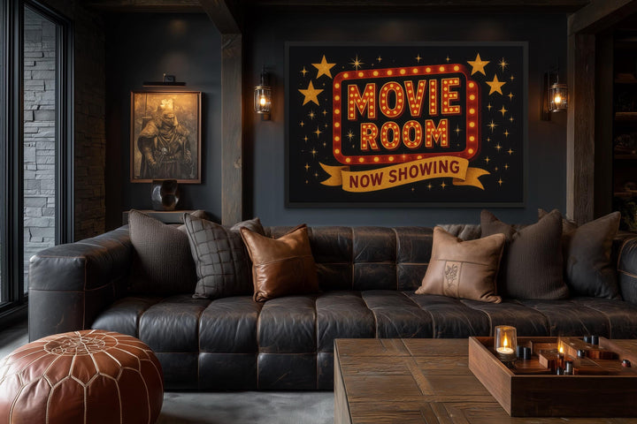 Retro Marquee Movie Room Sign Framed Canvas Wall Art