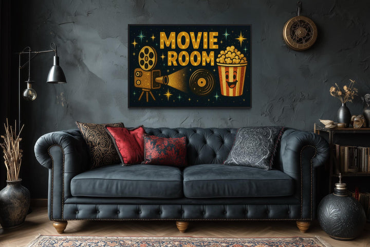 Retro Movie Room Wall Art with Popcorn and Projector