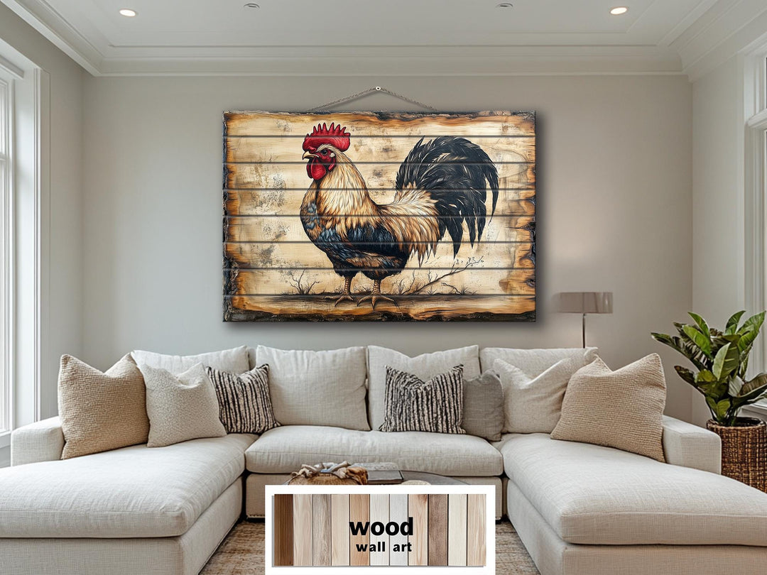 Rooster Real Wood Wall Art For Farmhouse Kitchen Decor