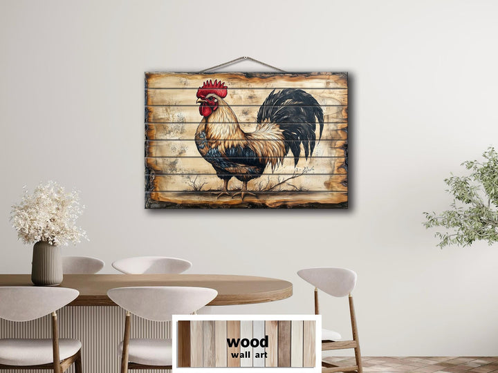 Rooster Real Wood Wall Art For Farmhouse Kitchen Decor