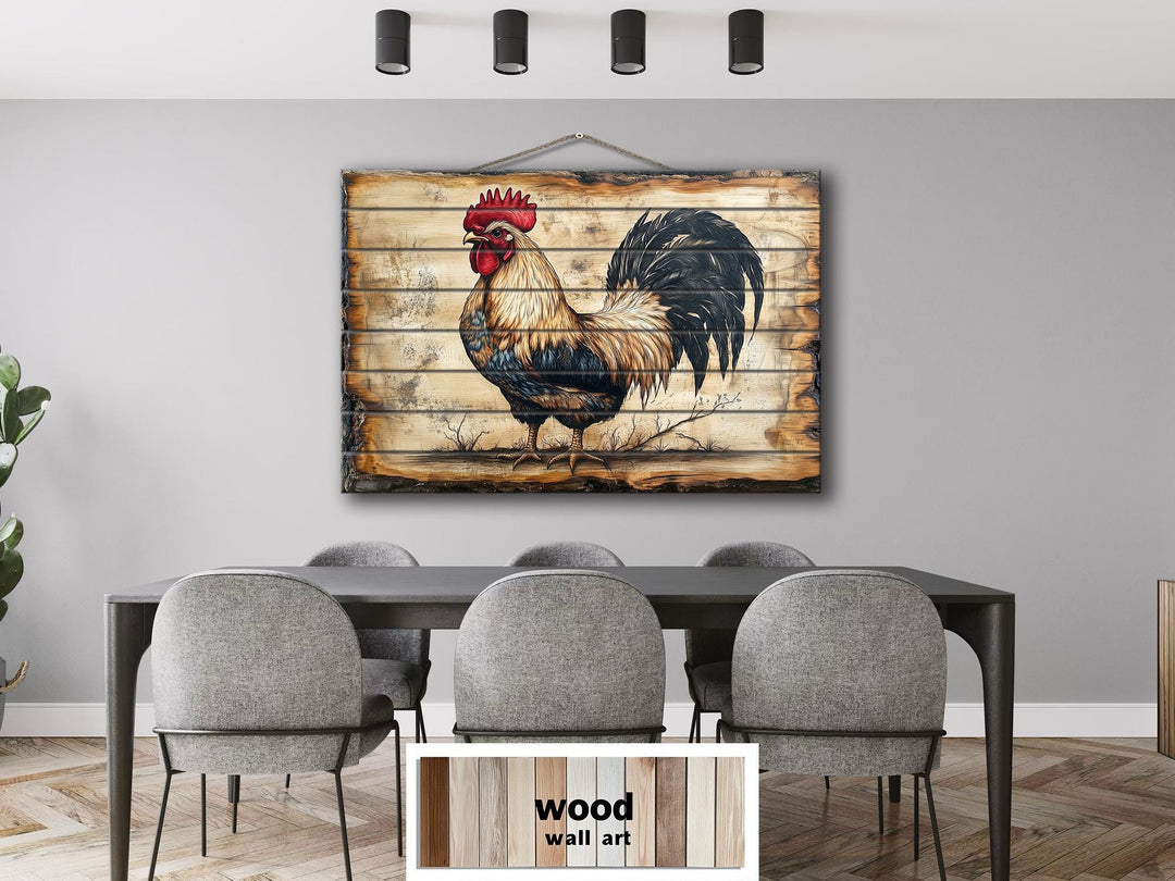 Rooster Real Wood Wall Art For Farmhouse Kitchen Decor