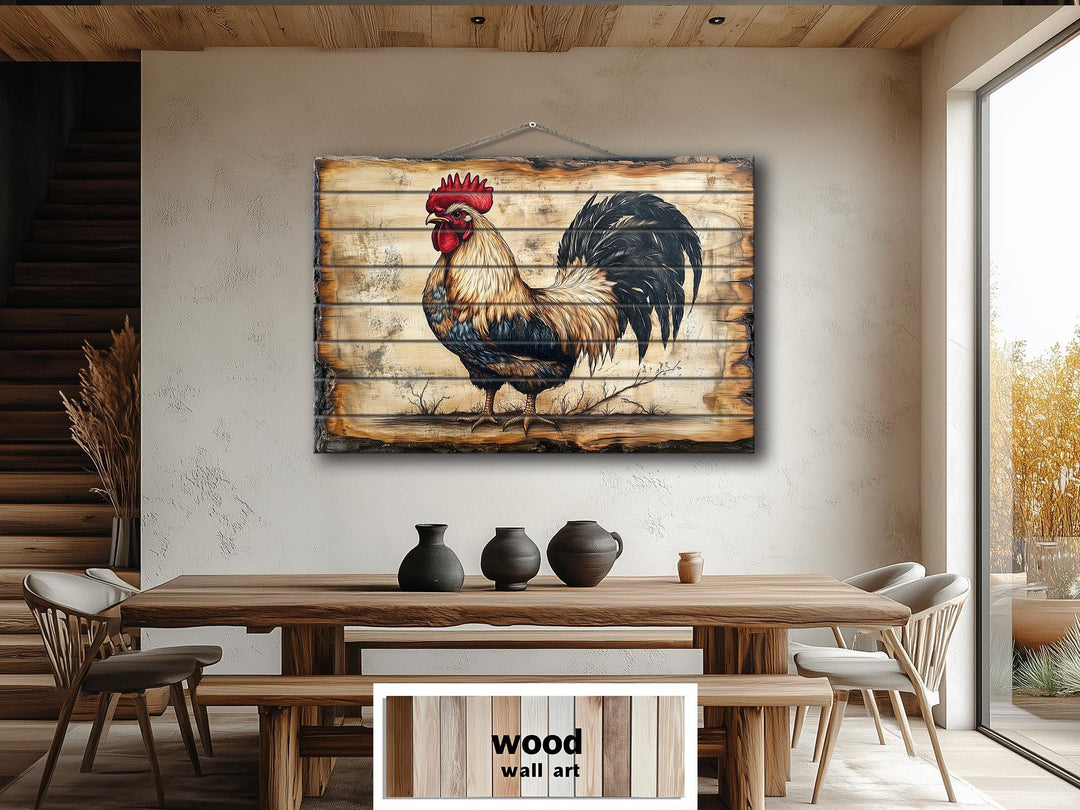 Rooster Real Wood Wall Art For Farmhouse Kitchen Decor