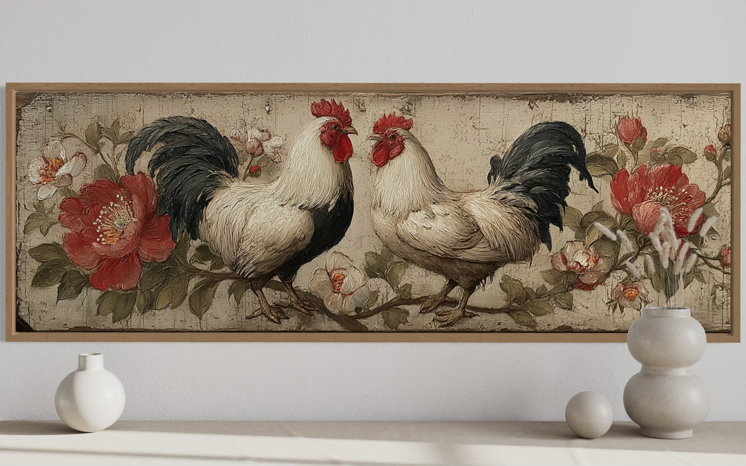 Roosters Wall Art Rustic Farmhouse Kitchen Horizontal Wall Art