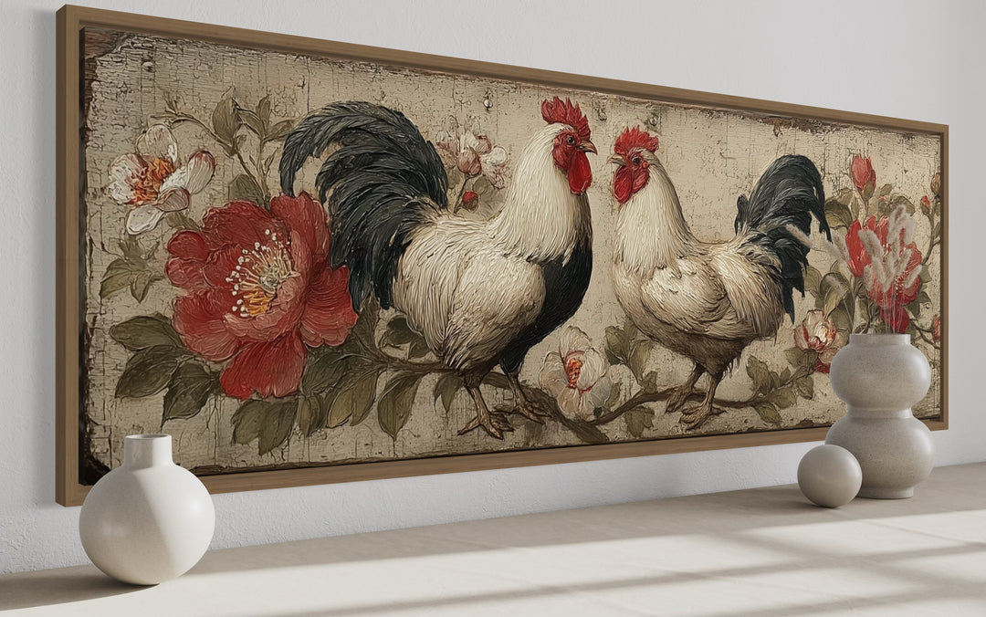 Roosters Wall Art Rustic Farmhouse Kitchen Horizontal Wall Art