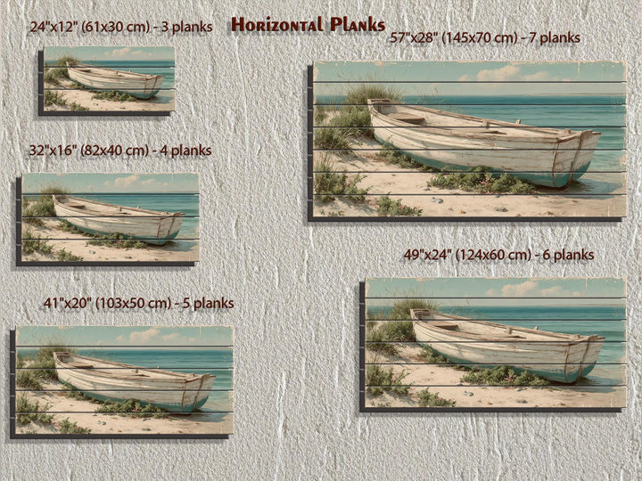 Rowboat On Coastal Shore Distressed Wood Wall Art