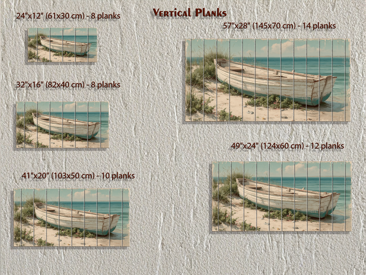 Rowboat On Coastal Shore Distressed Wood Wall Art