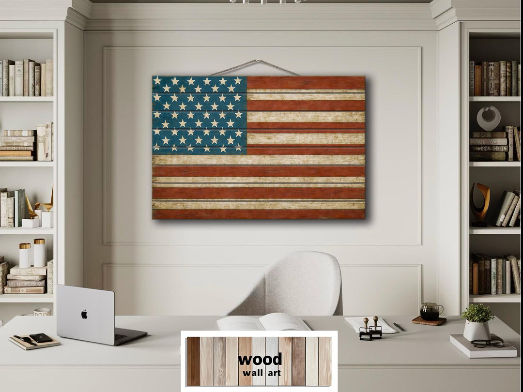 Rustic American Flag Distressed Wood Wall Art