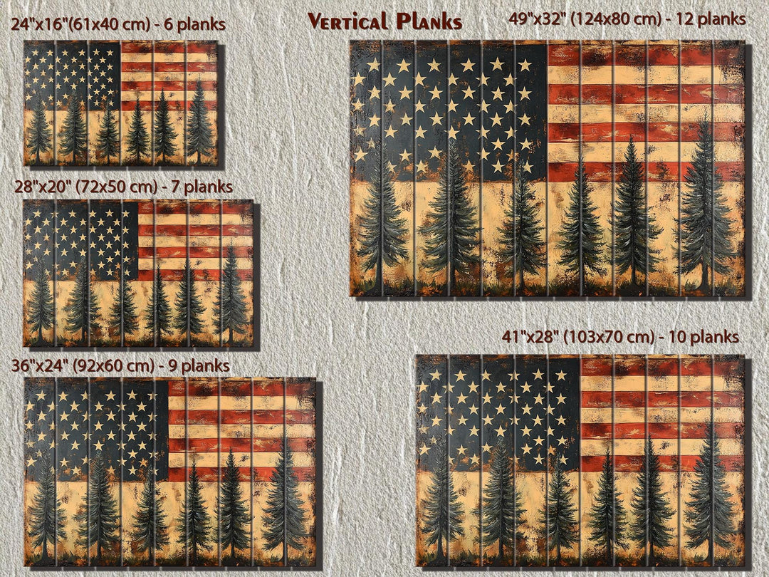 Rustic American Flag With Pine Trees Wood Sign For Man Cave Wall Decor