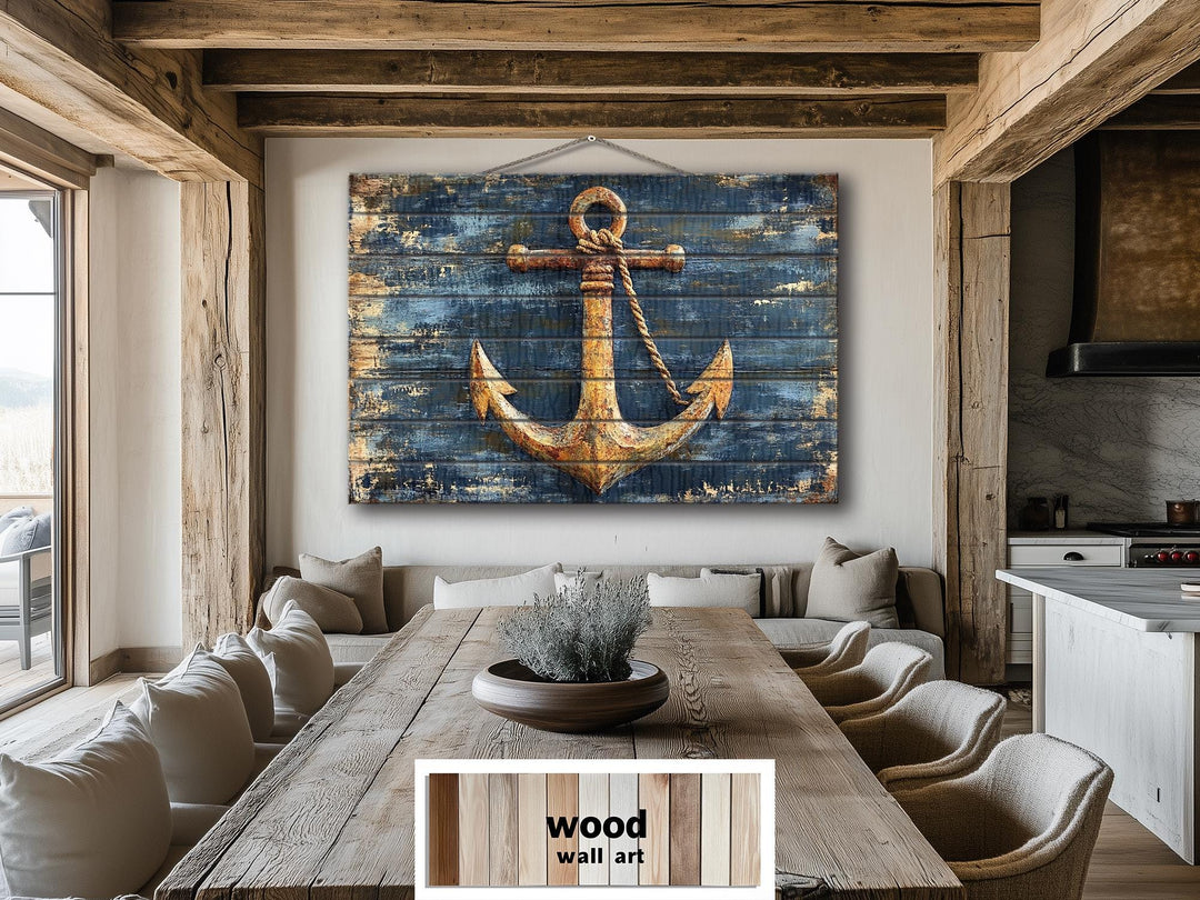 Rustic Anchor Wood Sign Printed on Real Wood Nautical Wall Art