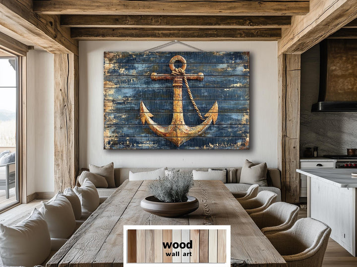 Rustic Anchor Wood Sign Printed on Real Wood Nautical Wall Art
