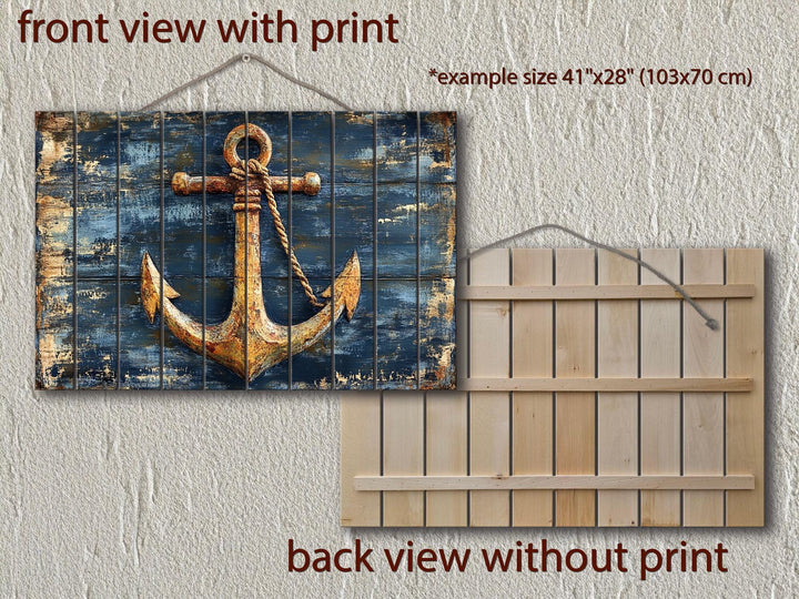 Rustic Anchor Wood Sign Printed on Real Wood Nautical Wall Art